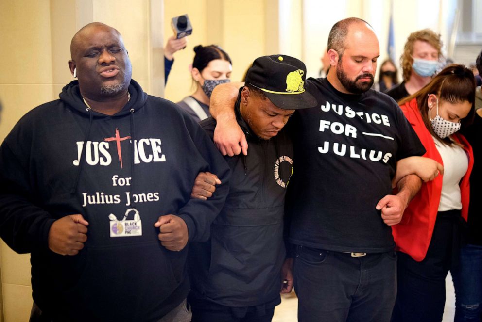 PHOTO: Julius Jones supporters stand vigil outside of Gov. Kevin Stitt's office at the Oklahoma Capitol, Nov. 16, 2021.