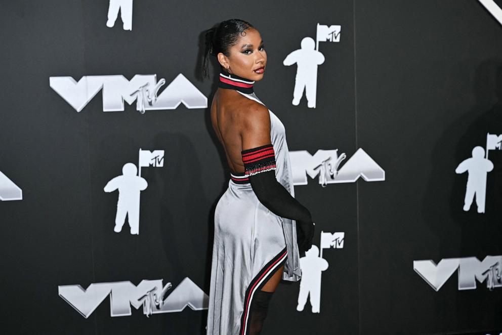 PHOTO: US gymnast Jordan Chiles arrives to attend the MTV Video Music Awards at UBS Arena in Elmont, New York, on Sept. 11, 2024.