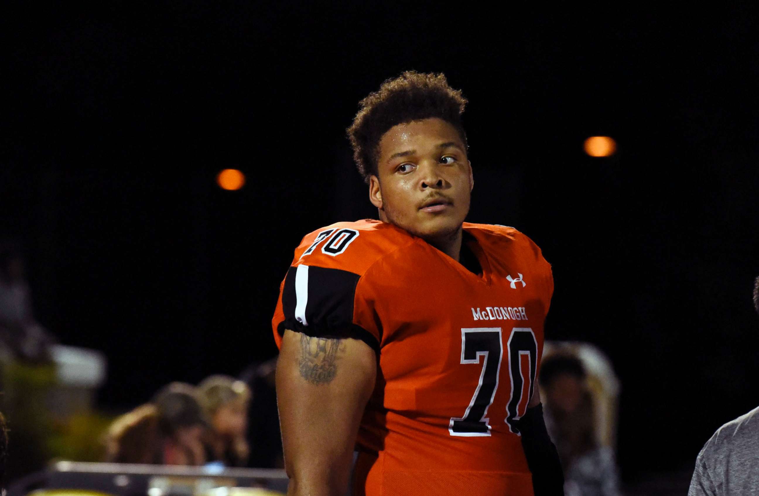 PHOTO: Jordan McNair of McDonogh High School in this Sept. 16, 2016 file photo. He played football for the University of Maryland, he died on June 13, 2018.