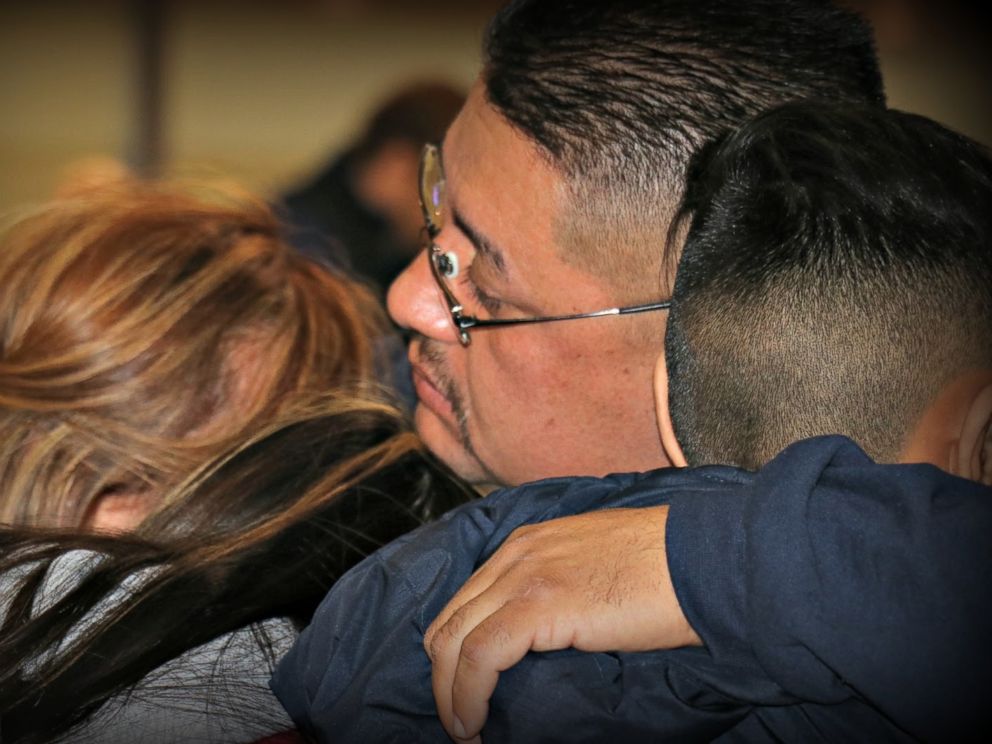PHOTO: Jorge Garcia says goodbye to his family at Detroit Metropolitan airport before being deported, Jan. 15, 2018.