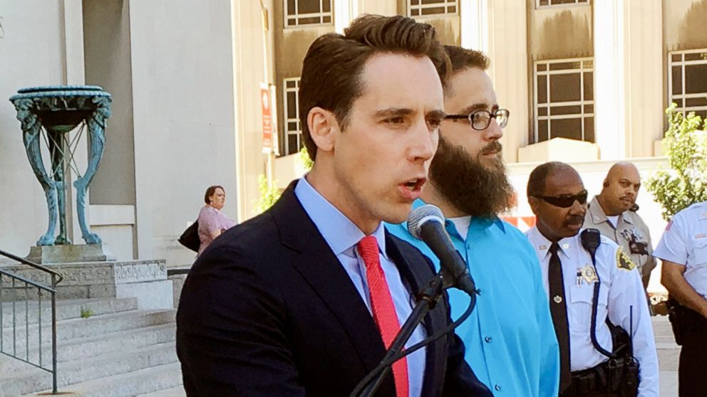 PHOTO: Missouri Attorney General Josh Hawley speaks at a news conference in St. Louis, June 21, 2017.