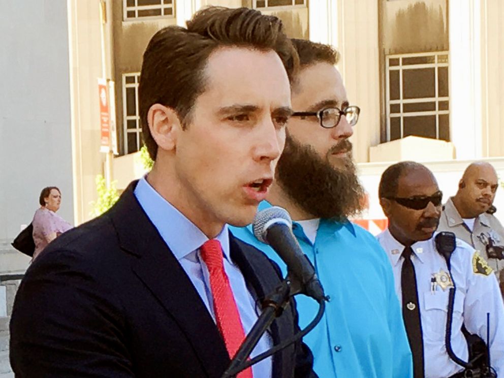 PHOTO: Missouri Attorney General Josh Hawley speaks at a news conference in St. Louis, June 21, 2017.
