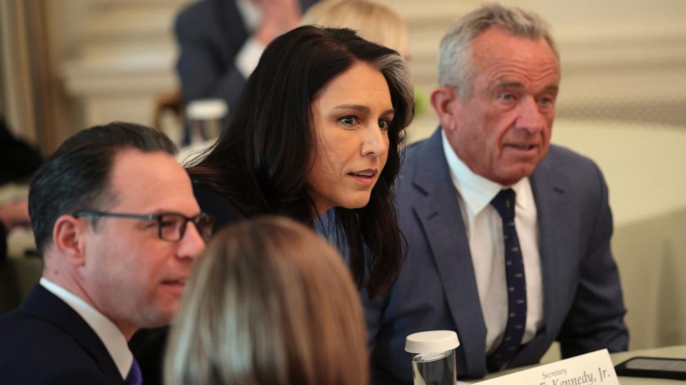 PHOTO: Gov. Josh Shapiro, Director of National Intelligence Tulsi Gabbard and Human Services Secretary Robert F. Kennedy Jr. attend a meeting of governors at the White House, Feb. 21, 2025 in Washington.