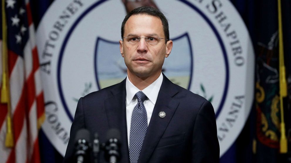 PHOTO: In this Aug. 14, 2018, file photo, Pennsylvania Attorney General Josh Shapiro speaks at a news conference at the Capitol in Harrisburg, Pa.