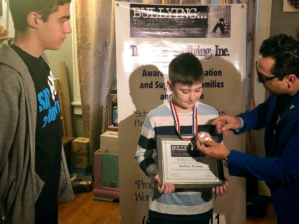 PHOTO: Joshua Berto, the 11-year-old who changed his last name from Trump after he was bullied at school, was honored by anti-bullying organization Teach Anti Bullying with the Medal of Courage award. 