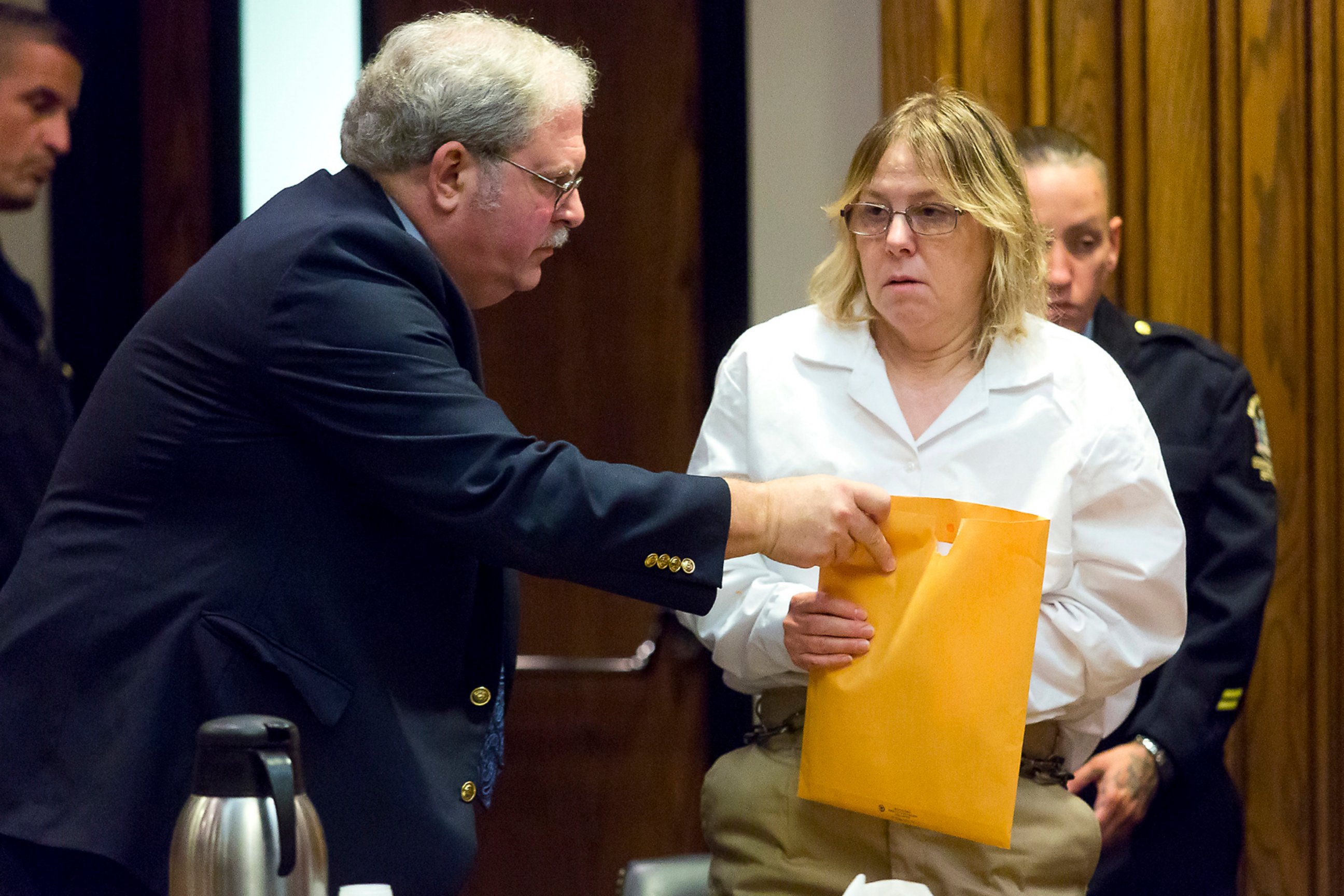 PHOTO: This Nov. 6, 2015 file photo shows Joyce Mitchell, a former prison employee who provided the tools that two murderers used to cut their way out of a maximum-security facility in northern New York, in Plattsburgh, N.Y.