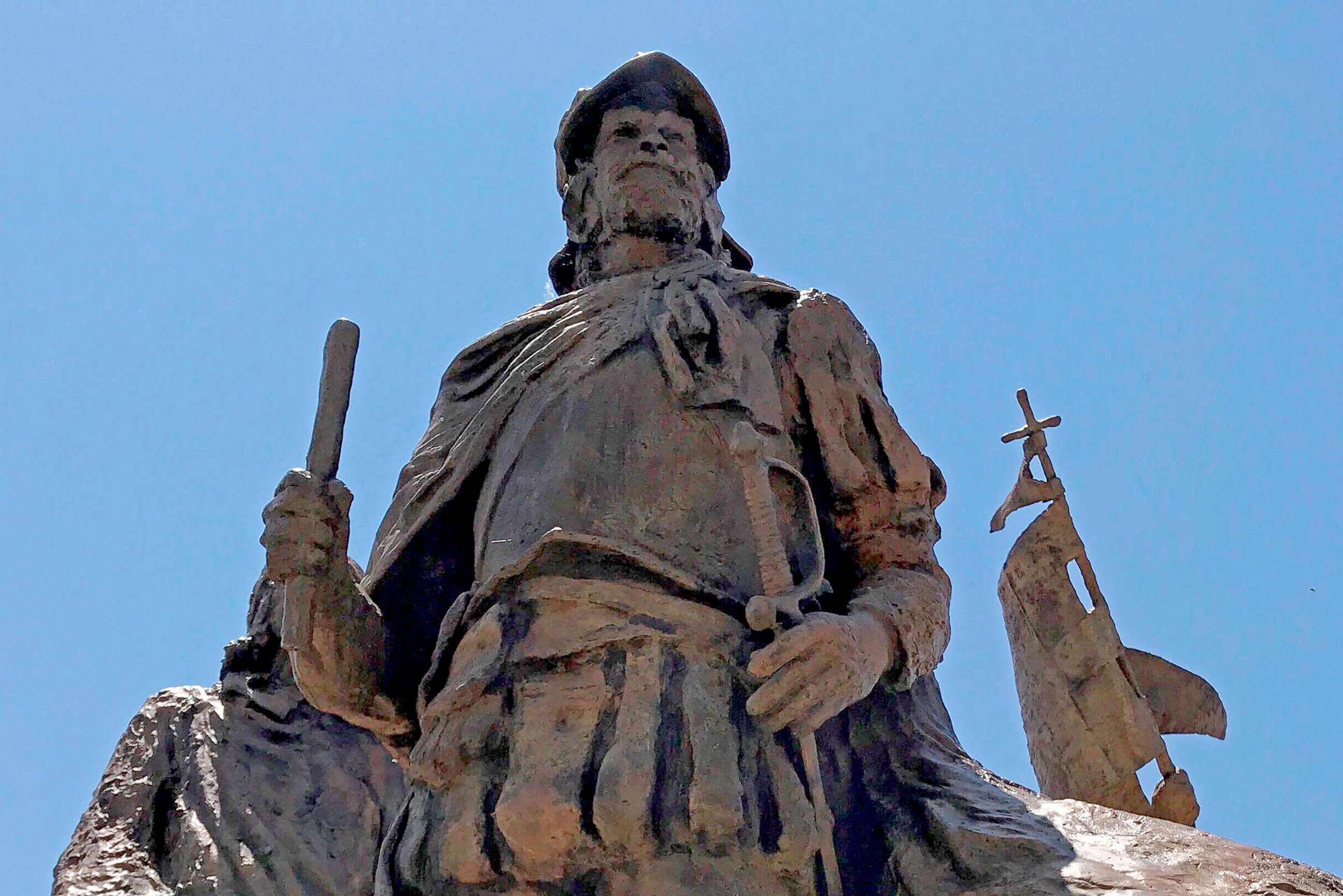 PHOTO: This bronze statue of Spanish conquistador Juan de Onate stands outside the Albuquerque Museum in Albuquerque, New Mexico, on June 12, 2020.