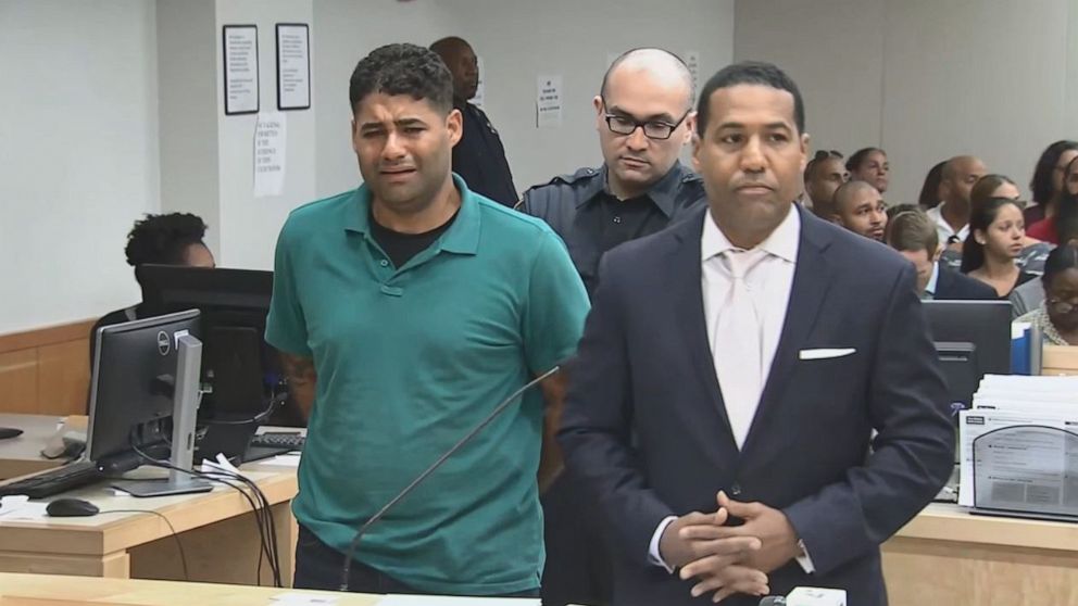 PHOTO: Juan Rodriguez, left, who spent much of his first court appearance in tears, pleaded not guilty to criminally negligent homicide after his 1-year-old twins died in a hot car after forgetting to drop them off at day care on Friday, July 27, 2019.