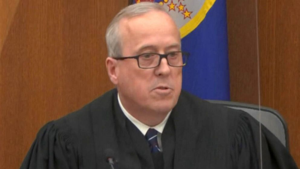 PHOTO: Hennepin County Judge Peter Cahill speaks at during the verdict announcement in the trial of Derek Chauvin at the Hennepin County Courthouse in Minneapolis, April 20 2021.