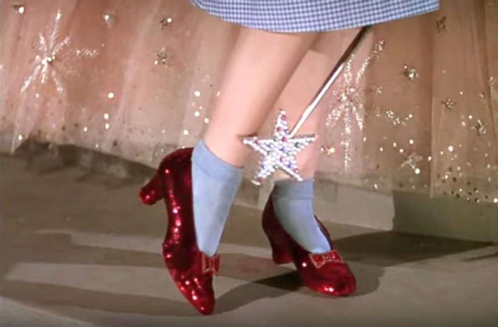 PHOTO: In this file photo is a close up of the ruby slippers worn by Judy Garland in a scene from the film 'The Wizard Of Oz,' 1939.