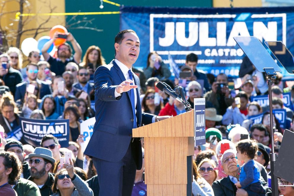 PHOTO: Former U.S. Secretary of Housing and Urban Development Julian n Castro announces his candidacy for President of the United States in his hometown of San Antonio, Texas, Jan. 12, 2019.