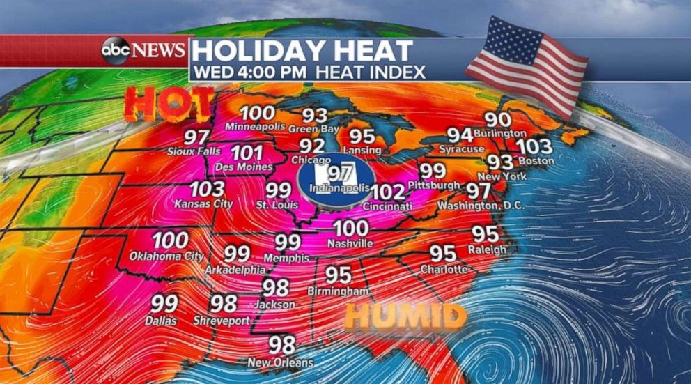 The temperature on Fourth of July will be over 90 across most of the eastern half of the U.S.