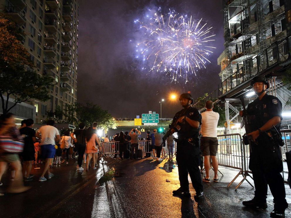 PHOTO: In this file photo from July 4, 2016, counterterrorism police officers watch over spectators for the Fourth of July fireworks along the East River in New York.