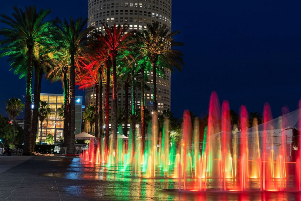 PHOTO: Curtis Hixon Park shines in traditional Pan African colors to commemorate the importance of Juneteenth on June 18, 2021, in Tampa, Fla.