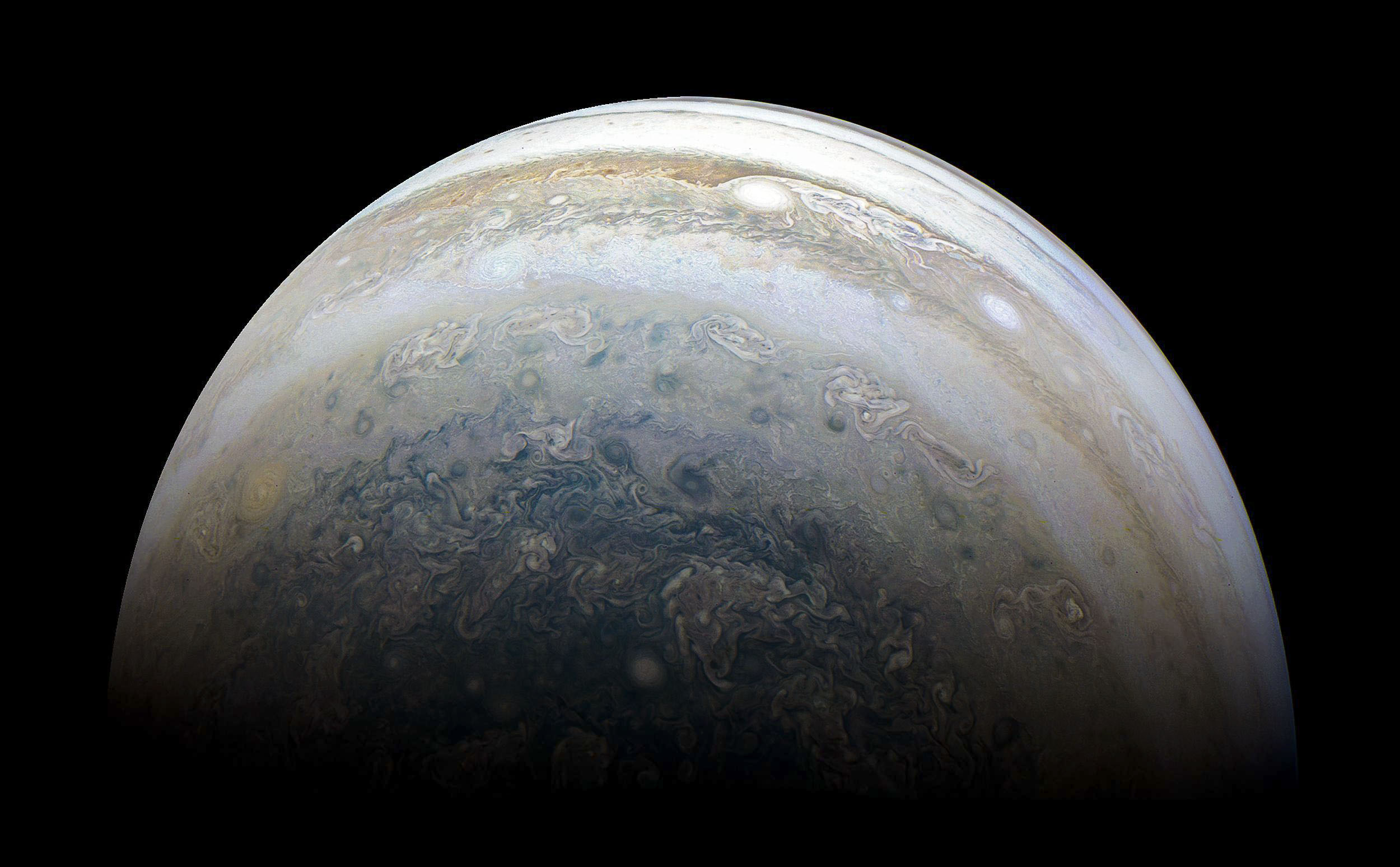 PHOTO: Jupiter's southern hemisphere is pictured by NASA's Juno spacecraft on the outbound leg of a close flyby of the gas-giant planet in an image released on July 2, 2018.