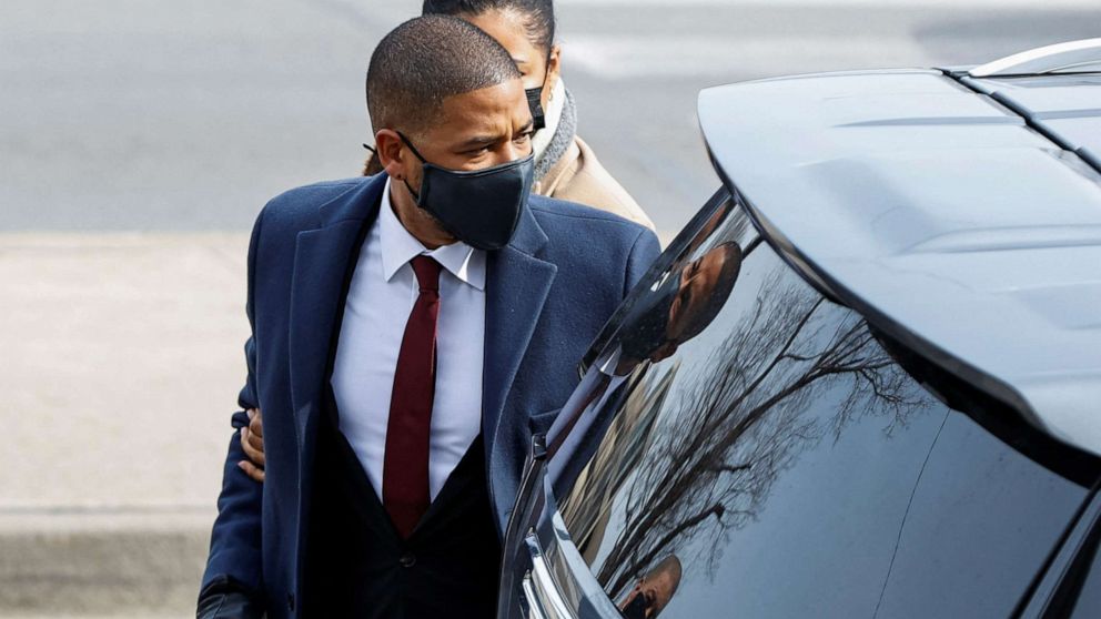 PHOTO: Actor Jussie Smollett arrives for his sentencing hearing after he was found guilty of staging a hate crime against himself, in Chicago, March 10, 2022.