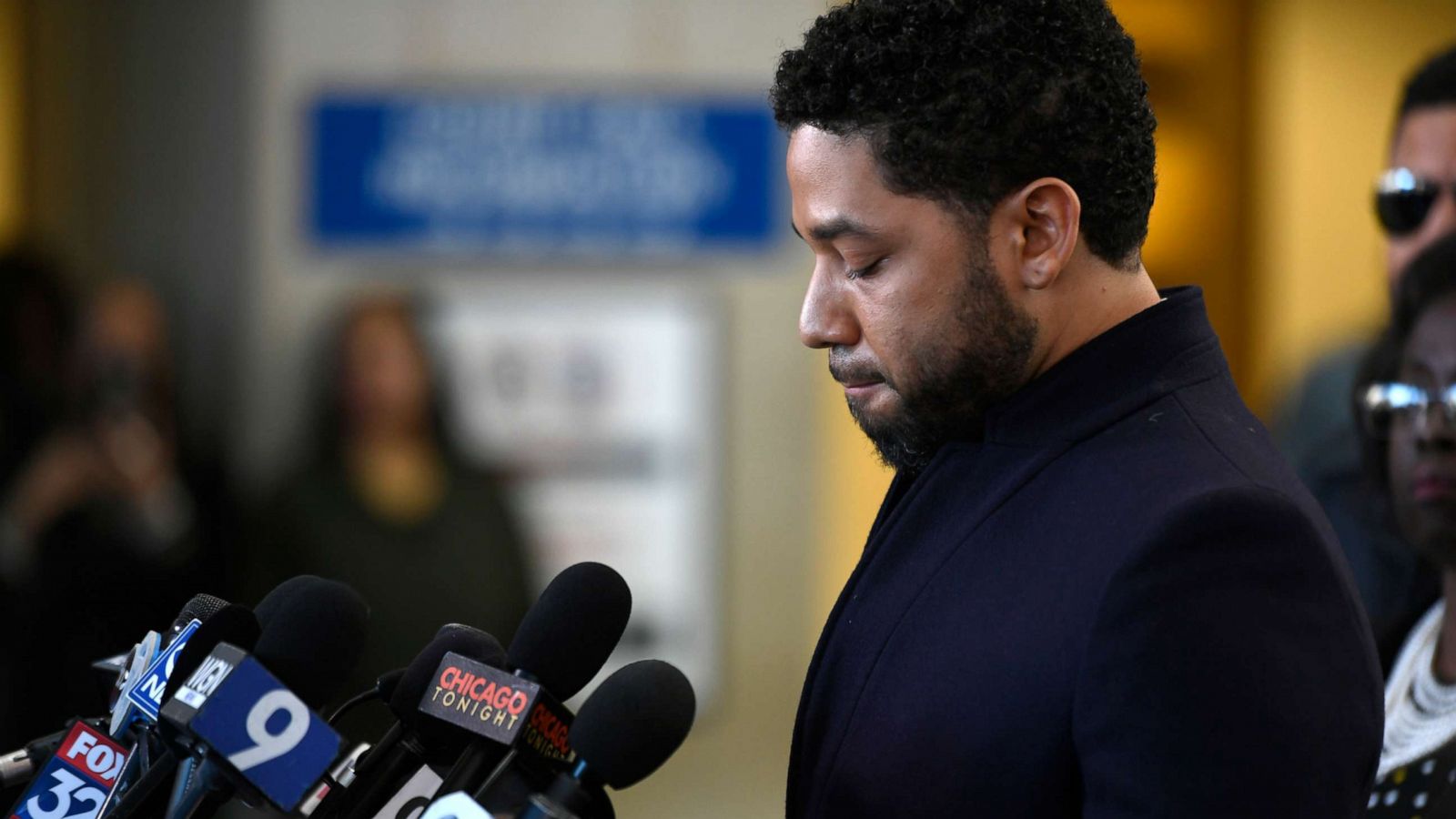 PHOTO: Actor Jussie Smollett talks to the media before leaving Cook County Court after his charges were dropped, March 26, 2019, in Chicago.