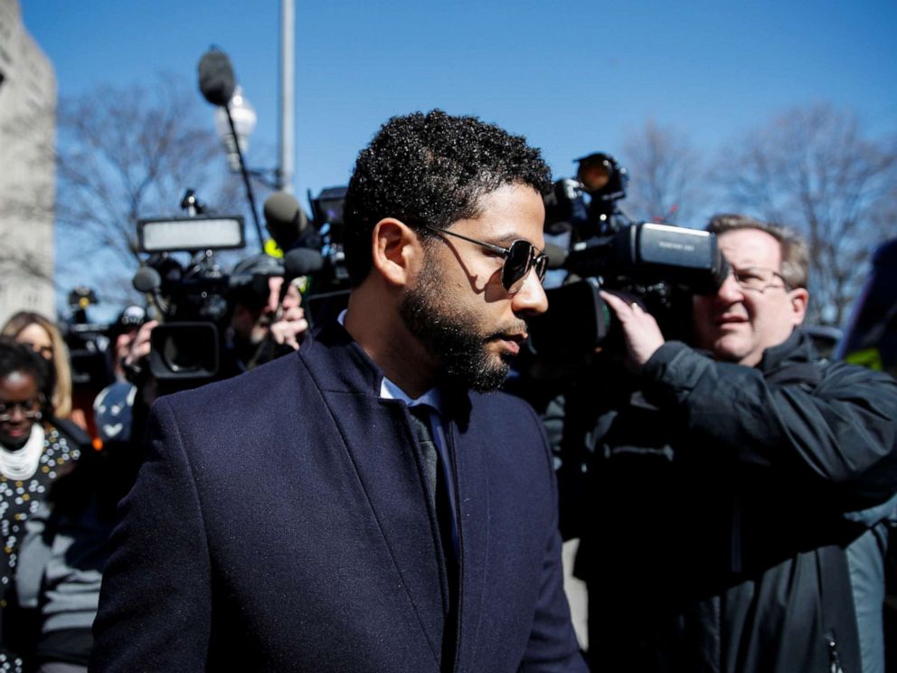 PHOTO: Jussie Smollett leaves court after charges against him were dropped by state prosecutors in Chicago, March 26, 2019.