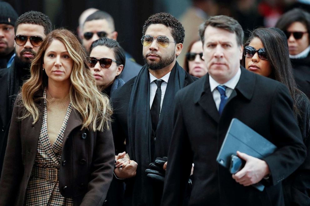 PHOTO: In this Feb. 24, 2020, file photo, former "Empire" actor Jussie Smollett arrives at court for his arraignment on renewed felony charges in Chicago.