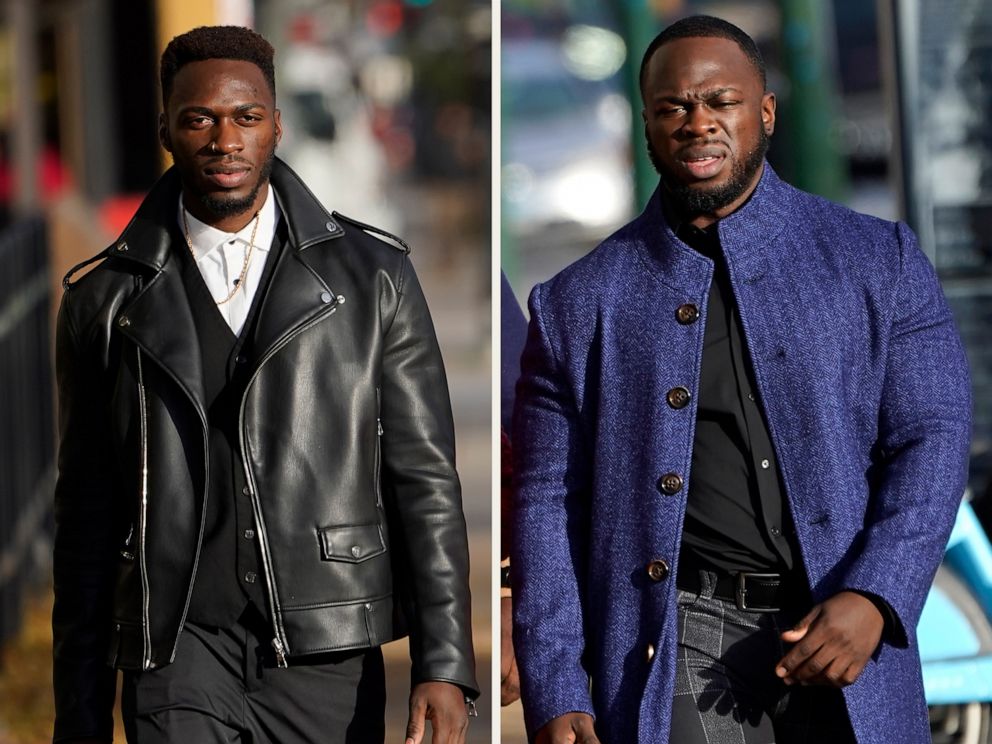 PHOTO: A composite image shows Abimbola Osundairo and Olabinjo Osundairo walking to the Leighton Criminal Courthouse to testify in the trial of actor Jussie Smollett in Chicago, Dec. 2, 2021.