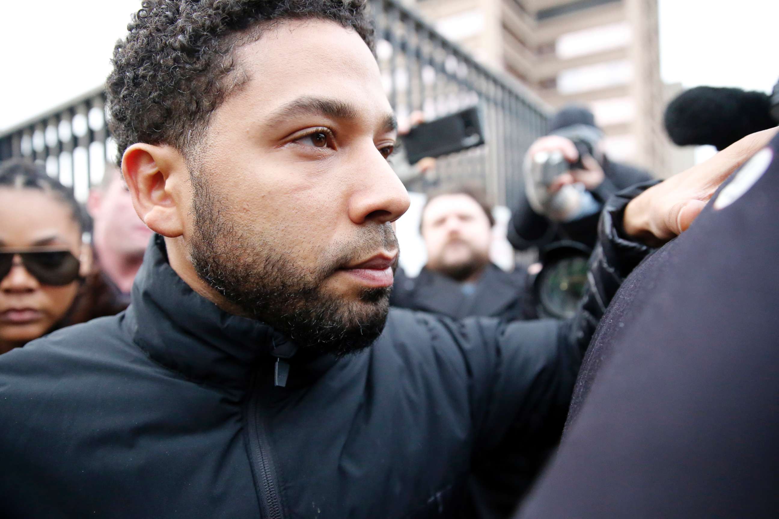 PHOTO: Empire actor Jussie Smollett leaves Cook County jail after posting bond, Feb. 21, 2019, in Chicago.