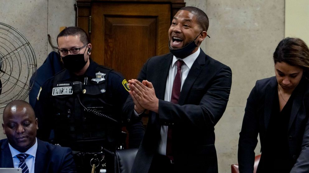 PHOTO: Actor Jussie Smollett speaks to Judge James Linn after his sentence is read at the Leighton Criminal Court Building, Thursday, March 10, 2022, in Chicago.