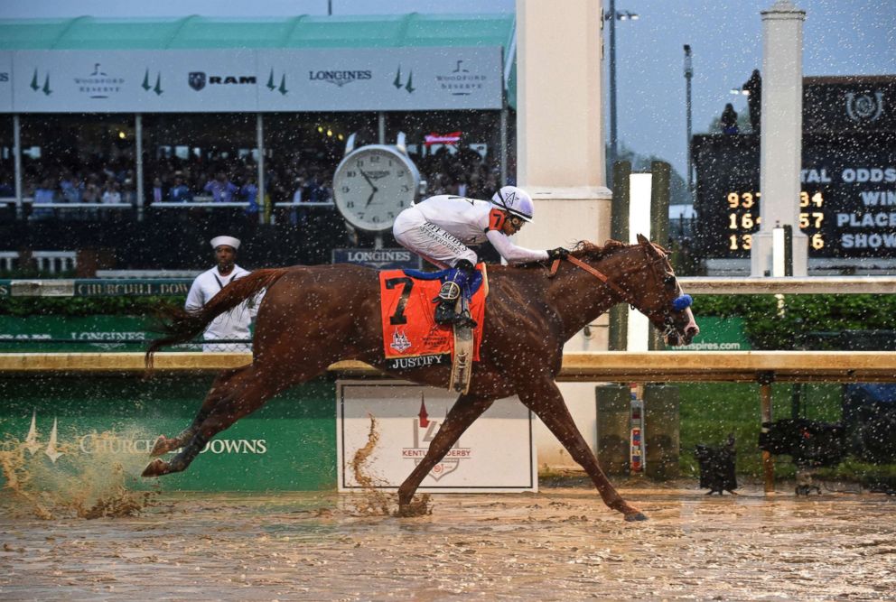 PHOTO: Justify, ridden by jockey Mike Smith, wins the 144th Kentucky Derby, May 5, 2018, at Churchill Downs in Louisville, Ky.