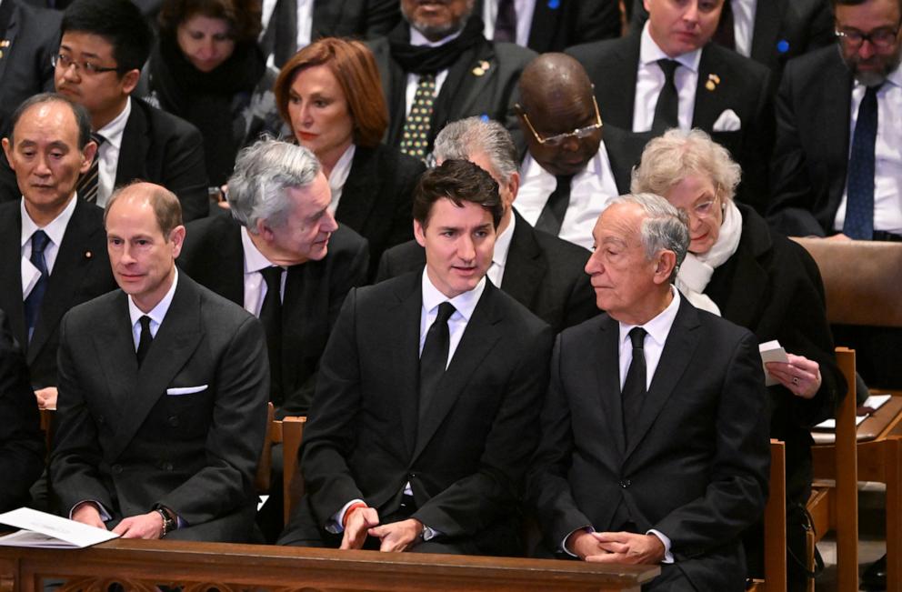 PHOTO: Canadian Prime Minister Justin Trudeau (C) attends the State Funeral Service for former US President Jimmy Carter at the Washington National Cathedral in Washington, Jan. 9, 2025.