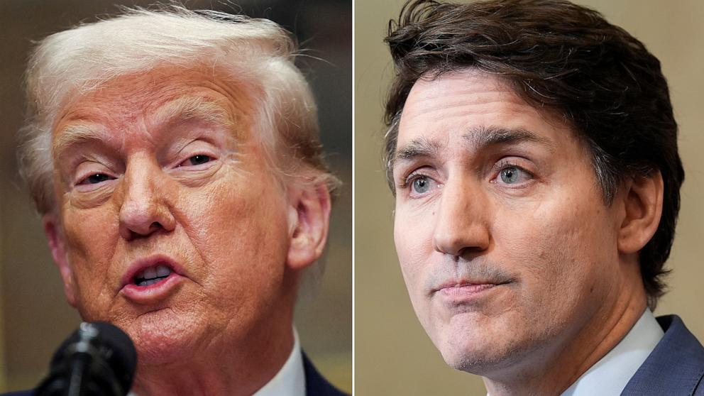 PHOTO: President Donald Trump, Mar. 3, 2025 and Canadian Prime Minister Justin Trudeau, Mar. 4, 2025.