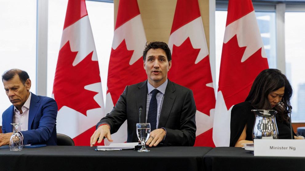 PHOTO: Canada's Prime Minister Justin Trudeau speaks about U.S.-Canada relations during a meeting of Canada's Canada-U.S. Relations Council at the Ontario Investment and Trade Centre in Toronto, Canada, Jan. 31, 2025.