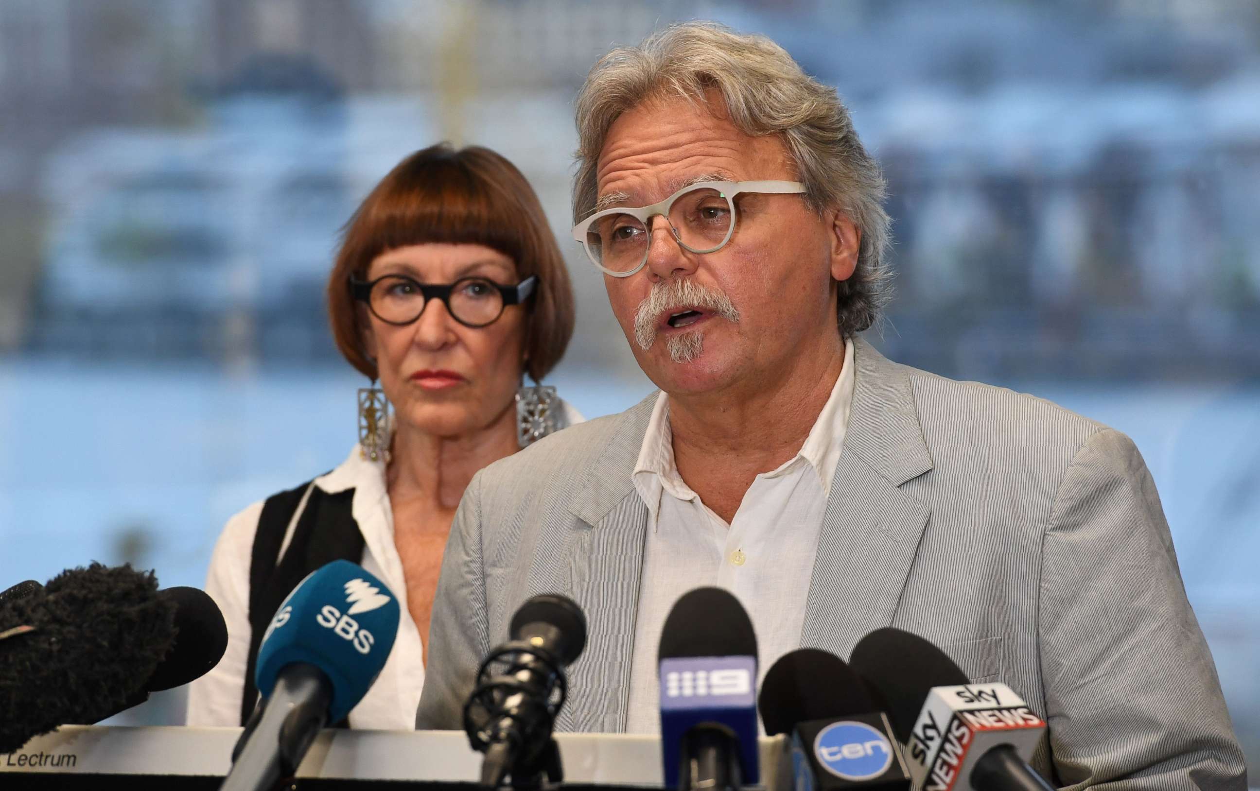 PHOTO: John Ruszczyk, the father of Australian woman Justine Damond who was killed in a police shooting in the U.S., is accompanied by his wife Maryan Heffernan as he speaks at a press conference in Sydney on Dec. 21, 2017.