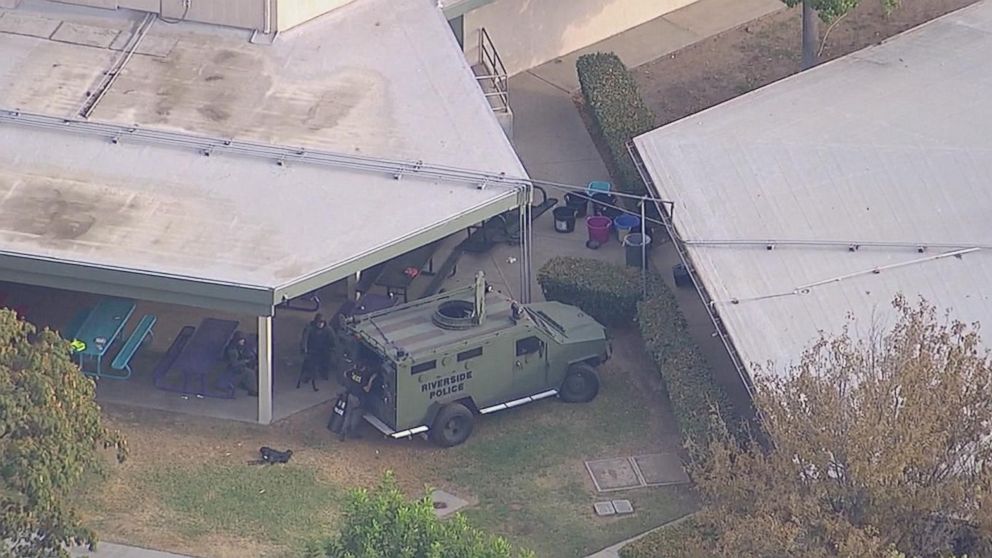 PHOTO: An elementary school in Riverside, Calif. had to be evacuated after a disturbance inside a classroom caused a lockdown, Oct. 31, 2017.