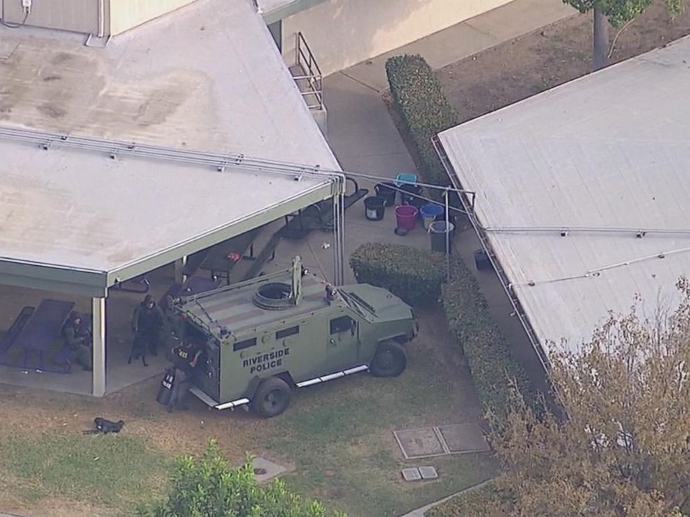 PHOTO: An elementary school in Riverside, Calif. had to be evacuated after a disturbance inside a classroom caused a lockdown, Oct. 31, 2017.