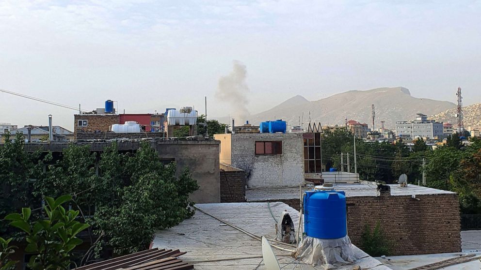 PHOTO: Smoke rises from a house following a US drone strike in the Sherpur area of Kabul, July 31, 2022.