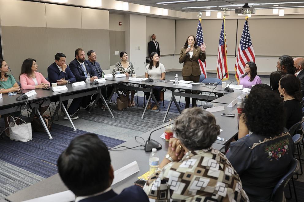 PHOTO: Vice President Kamala Harris speaks while meeting with Texas legislators in Washington, D.C., July 13, 2021