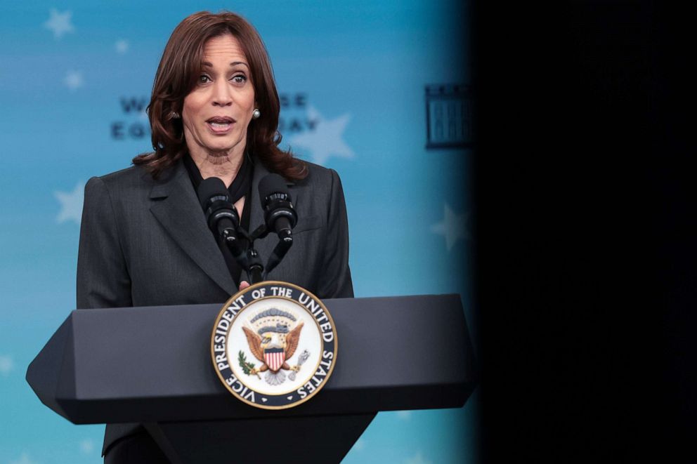 PHOTO: Vice President Kamala Harris speaks during an event at the White House complex, March 15, 2022, in Washington, DC.