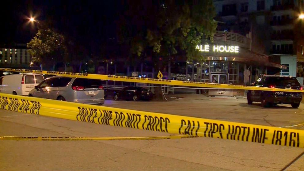 PHOTO: Scene of a shooting outside a Kansas City, Missouri, bar which involved three off-duty police officers working security, July 10, 2022.