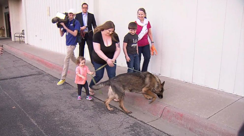 PHOTO: Kara Swindle and her family are reunited with their dog, Irgo, after his return from Japan.