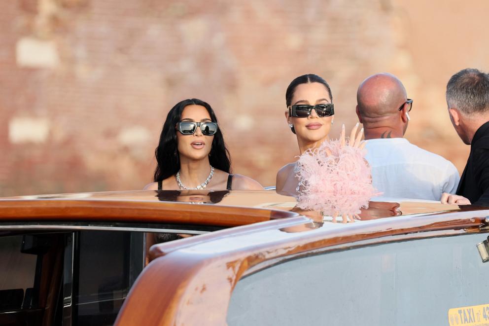 PHOTO: Kim Kardashian and Khloe Kardashian at the Jeff Bezos and Lauren Sanchez wedding on June 27, 2025 in Venice, Italy.