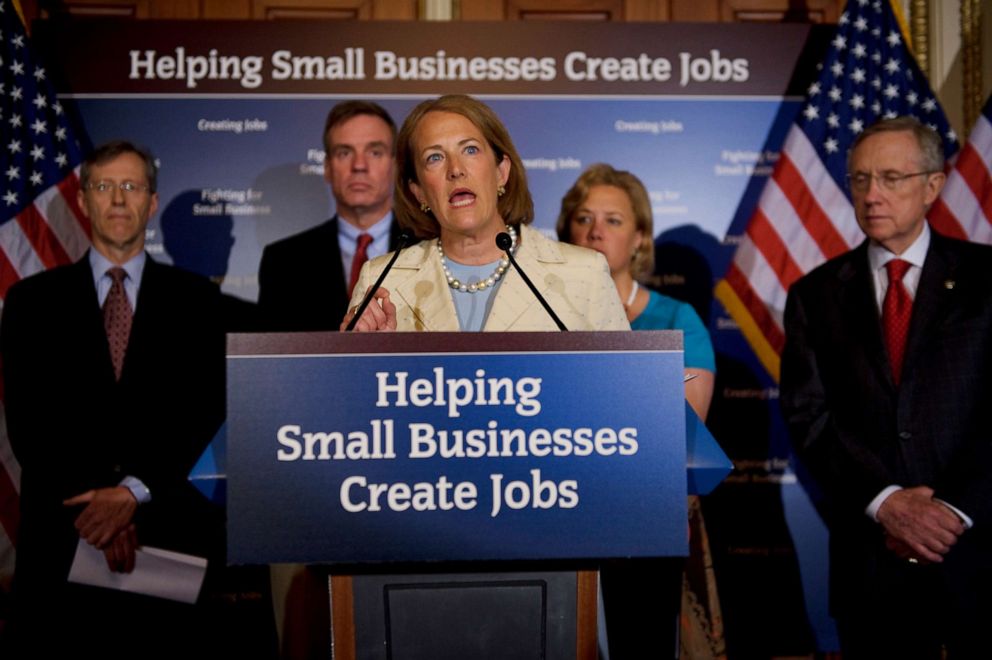 PHOTO: Karen G. Mills, then-administrator of the U.S. Small Business Administration, speaks during a news conference on small business legislation in Washington, July 14, 2010.