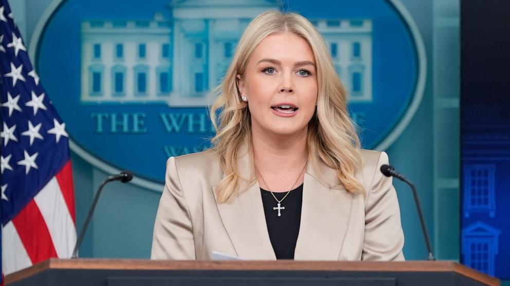 PHOTO: White House press secretary Karoline Leavitt speaks in the James Brady Press Briefing Room at the White House, Oct. 3, 2025, in Washington. 