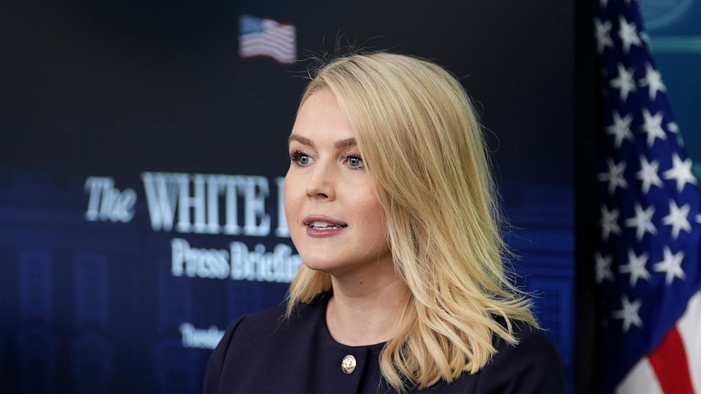 PHOTO: White House Press Secretary Karoline Leavitt holds a press briefing at the White House in Washington, April 22, 2025.
