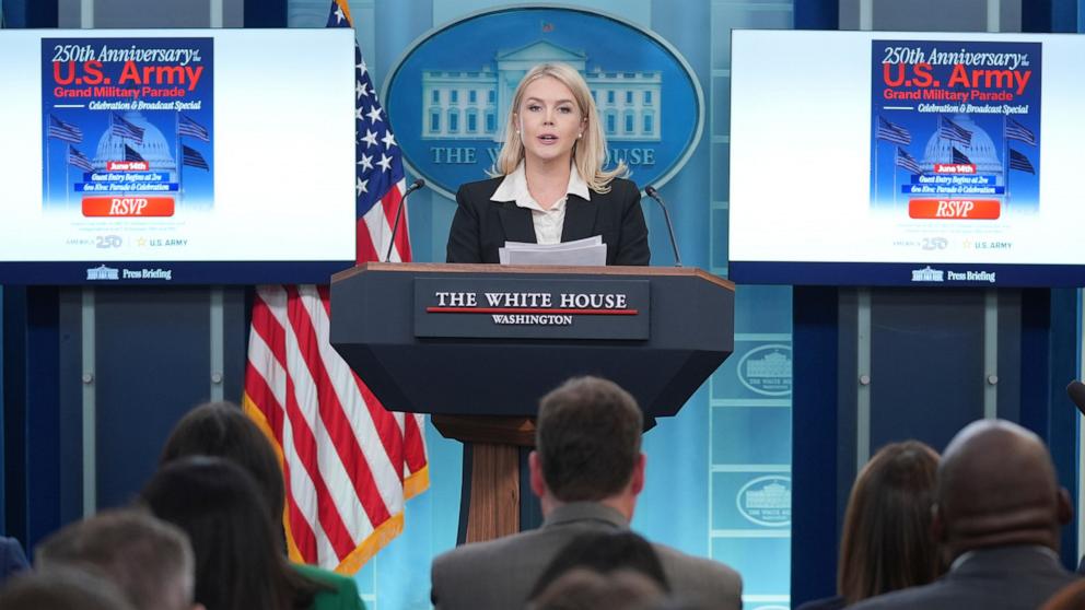 PHOTO: White House press secretary Karoline Leavitt speaks during a briefing at the White House, May 22, 2025, in Washington.
