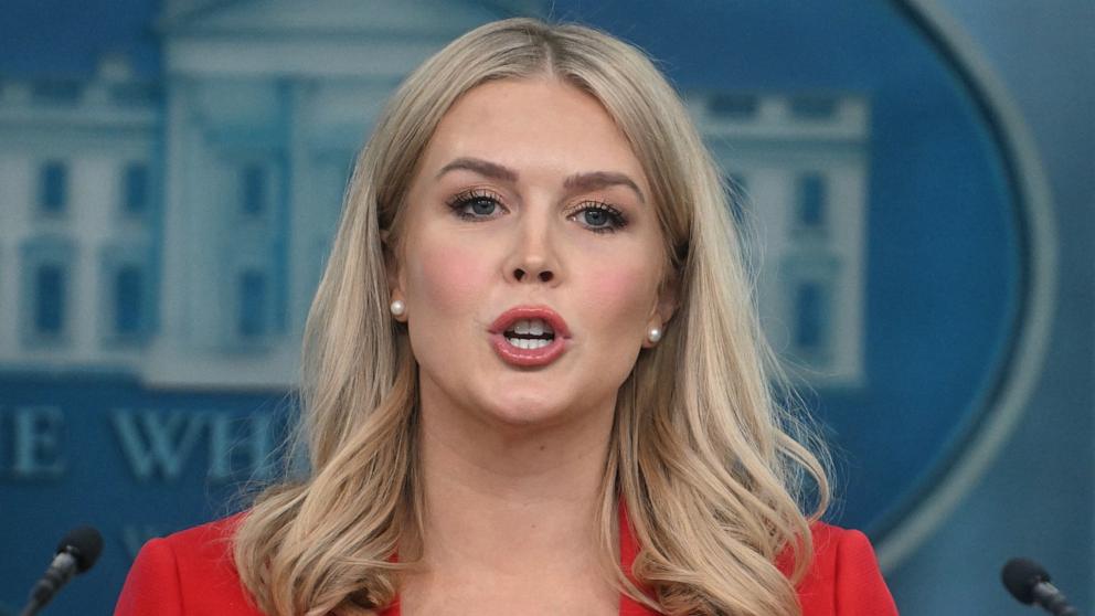 PHOTO: White House Press Secretary Karoline Leavitt speaks during the daily briefing in the Brady Briefing Room of the White House in Washington, Feb. 25, 2025.