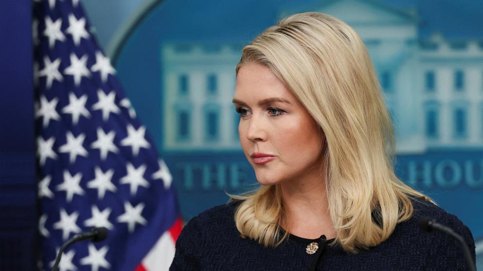 PHOTO: White House press secretary Karoline Leavitt listens to a question from a reporter during a press briefing, June 3, 2025 in Washington.