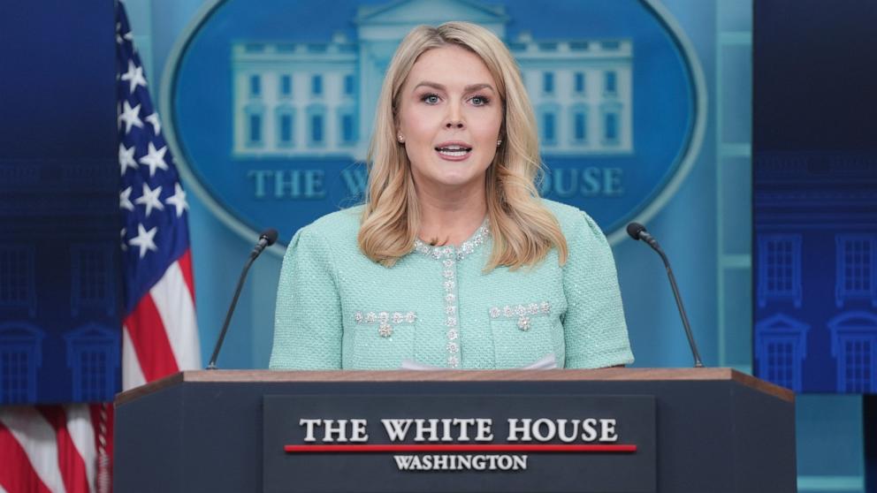 PHOTO: White House press secretary Karoline Leavitt speaks with reporters in the James Brady Press Briefing Room at the White House, Mar. 11, 2025, in Washington. 