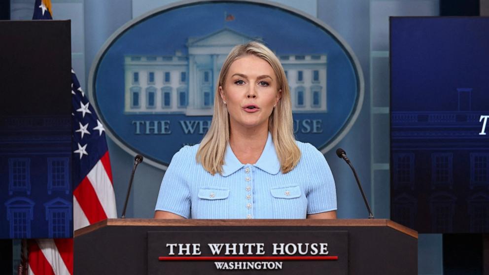 PHOTO: White House Press Secretary Karoline Leavitt speaks during the daily briefing in the Brady Briefing Room of the White House in Washington, June 30, 2025.