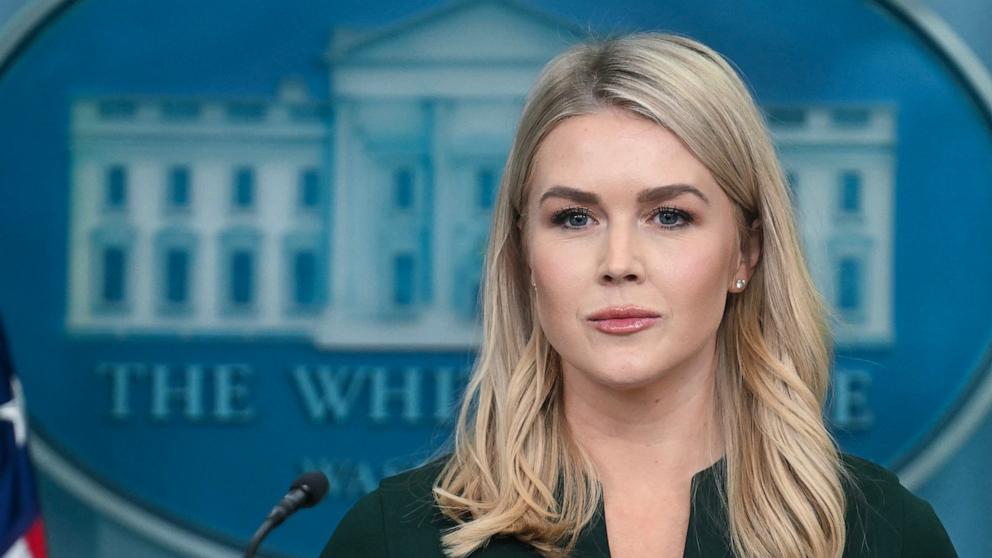 PHOTO: White House press secretary Karoline Leavitt speaks during a press briefing at the White House, Mar. 17, 2025, in Washington.