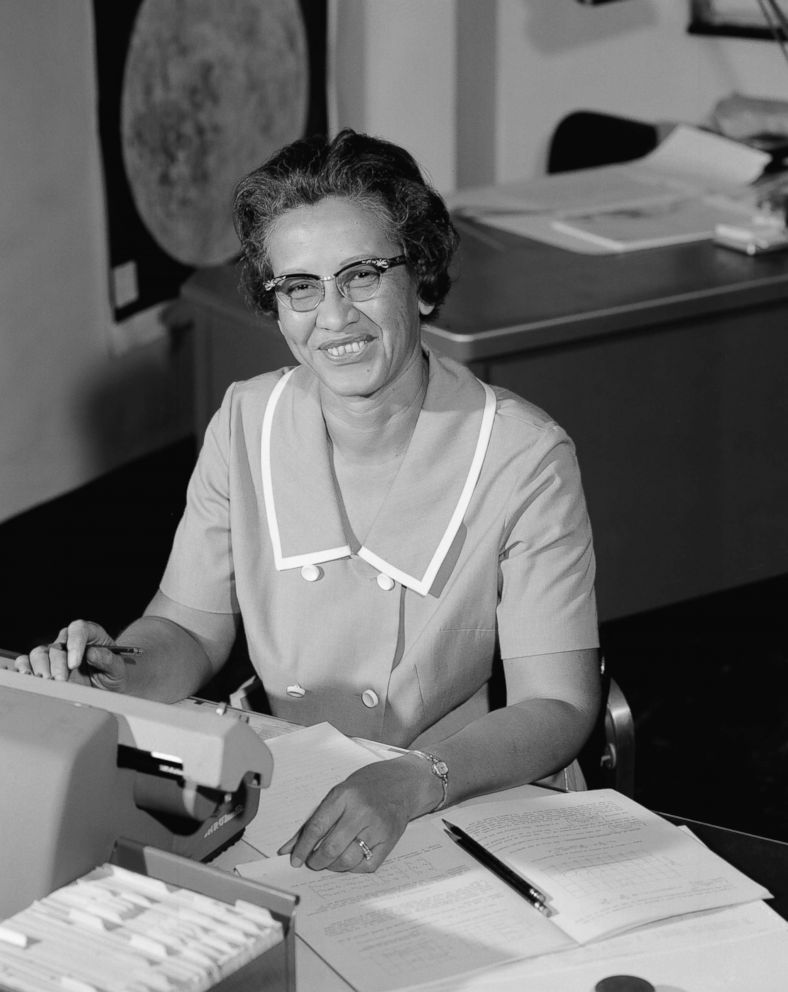 PHOTO: NASA space scientist, and mathematician Katherine Johnson poses for a portrait at work at NASA Langley Research Center in in Hampton, Va., circa 1966.