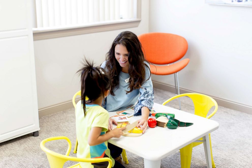 PHOTO:Speech pathologist and founder of Chatter, Katie Kringen works with children at her solo practice in Williston, N.D.